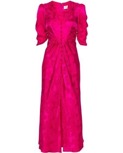 Saloni Floral-print Silk Maxi Dress - Roze