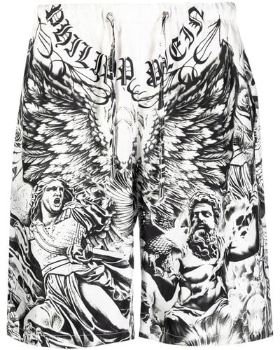 Philipp Plein Shorts aus Seide mit Tattoo-Print - Weiß