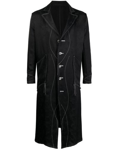 Sulvam Patterned Jacquard Long Coat - Black