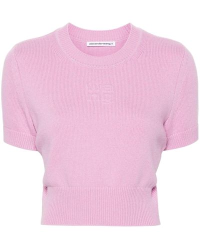 Alexander Wang Pull crop à logo embossé - Rose