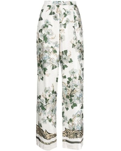Semicouture Floral-print High-waisted Palazzo Pants - White