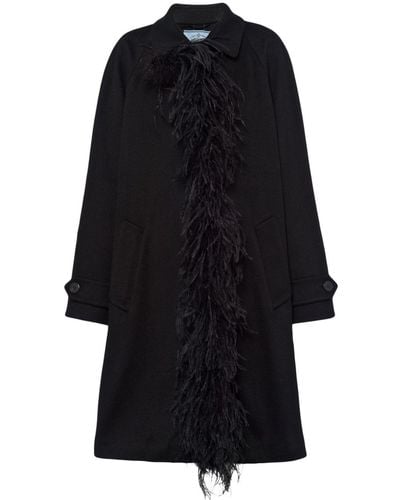 Prada Cashmere Feather-trim Coat - Black
