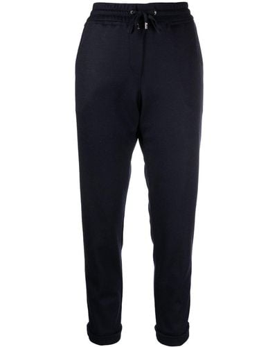 Moorer Cropped Wool Track Trousers - Blue