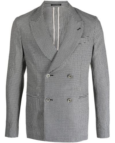 Emporio Armani Houndstooth Double-breasted Blazer - Gray