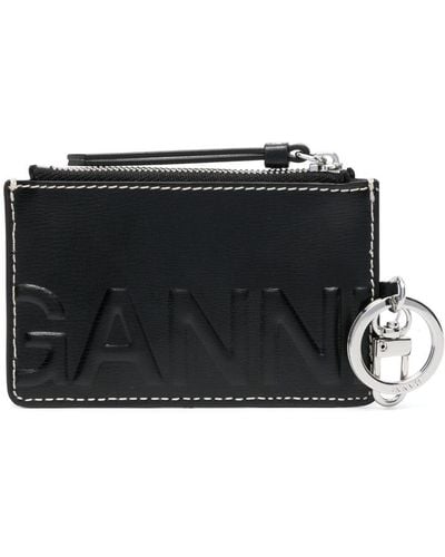 Ganni Embossed-logo Recycled Leather Wallet - Black