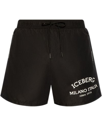 Iceberg Logo-print Drawstring Swim Shorts - Black