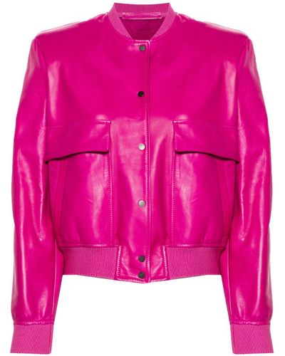 Salvatore Santoro Leather Bomber Jacket - Pink