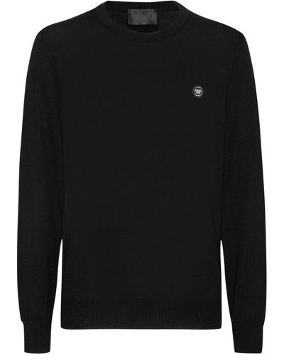 Philipp Plein Logo-appliqué Fine-knit Jumper - Black