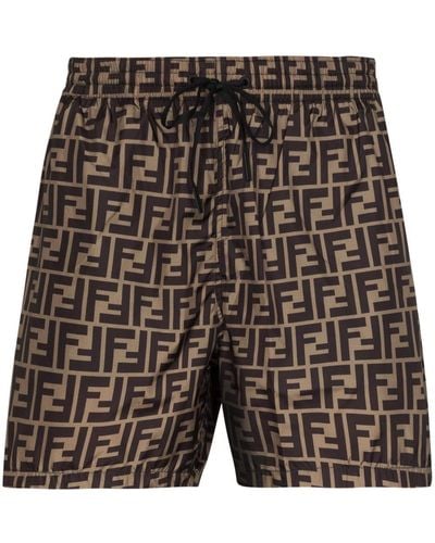 Fendi Double F Print Swim Shorts - Brown