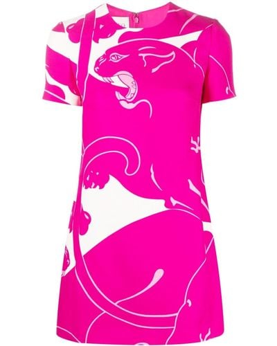 Valentino Garavani Pnather-print Short-sleeve Dress - Pink