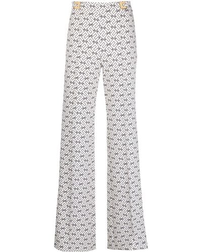 Elisabetta Franchi Pantalon palazzo en soie à logo imprimé - Gris