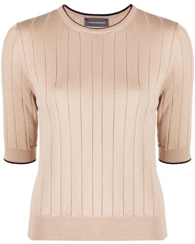 Lorena Antoniazzi Short-sleeve Wool Blend Ribbed-knit Top - Natural