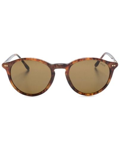 Polo Ralph Lauren Runde Sonnenbrille in Schildpattoptik - Natur