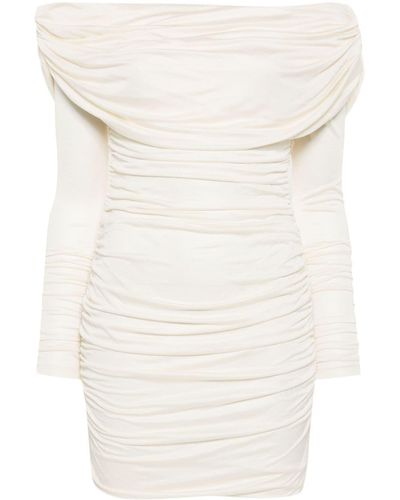 Blumarine Off-Shoulder Ruched Mini Dress - Natural