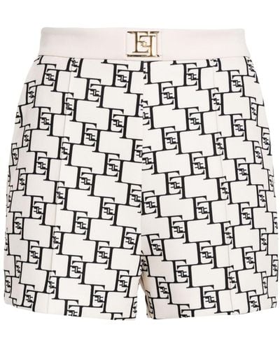 Elisabetta Franchi Pantalones cortos de crepé con logo - Blanco