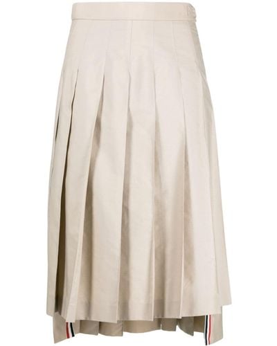 Thom Browne Rwb-tab Pleated Midi Skirt - Natural