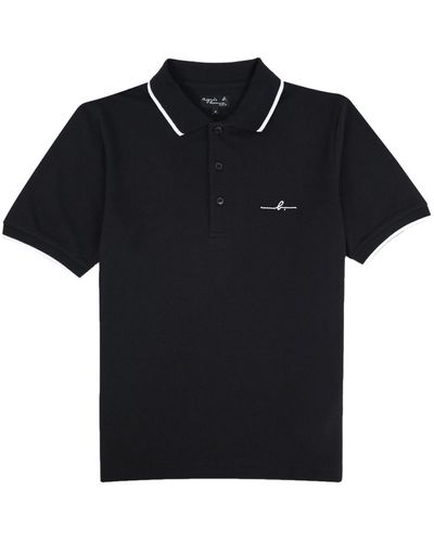agnès b. Brazilia Cotton Polo Shirt - Black