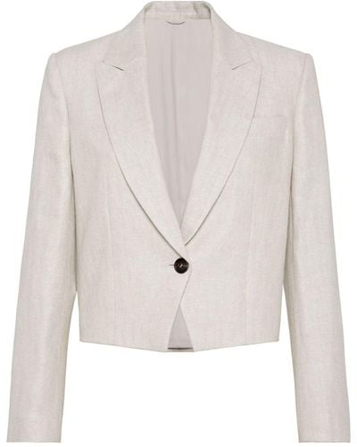 Brunello Cucinelli Cropped Linen Blazer - White