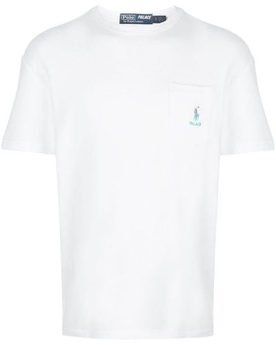 Palace X Polo Ralph Lauren Logo Embroidered T-shirt - White