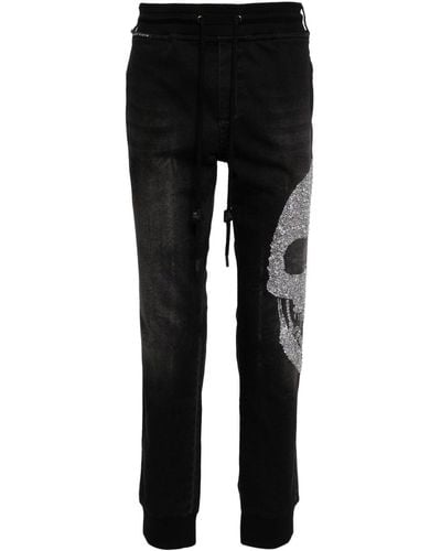 Philipp Plein Crystal-embellished Skull Track Trousers - Black