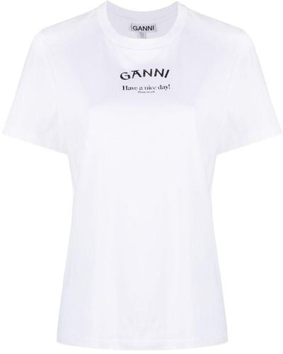 Ganni T Shirt With Logo Print - White