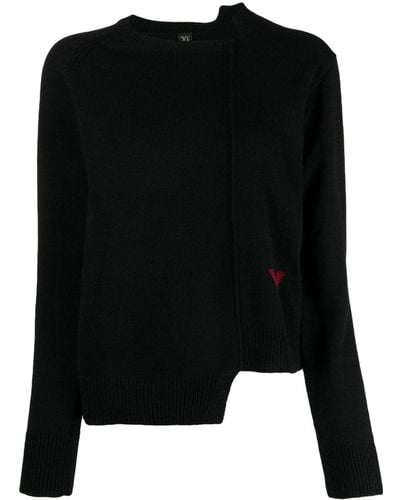 Y's Yohji Yamamoto Logo Intarsia-knit Asymmetric Sweater - Black