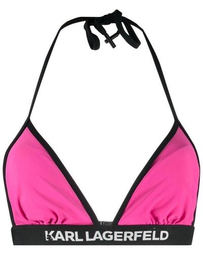 Karl Lagerfeld Top de bikini con franja del logo - Rosa