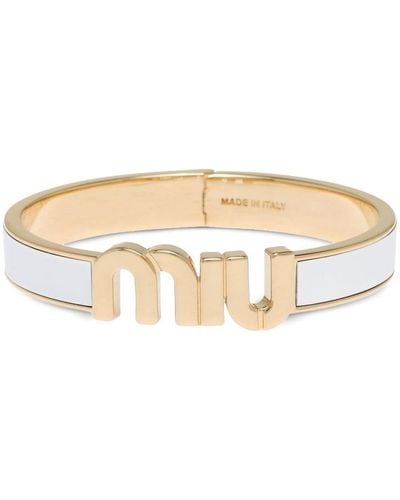 Miu Miu Enameled Logo-lettering Bracelet - Natural