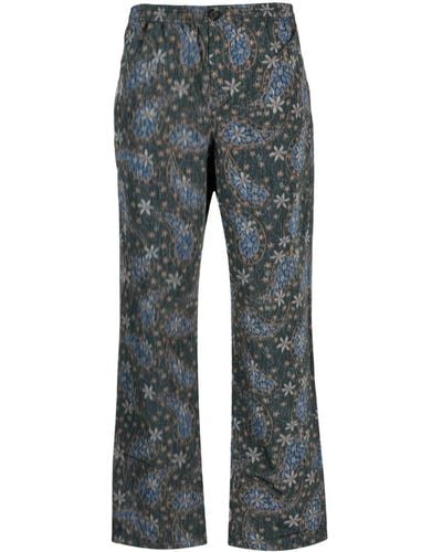 Soulland Floral-paisley Straight-leg Trousers - Blue