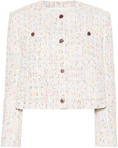 MSGM Cropped Tweed Blazer - Natural