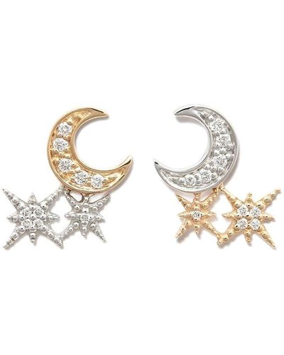 Sydney Evan Puces d'oreilles Moon and Star en or 14ct ornées de diamants - Métallisé