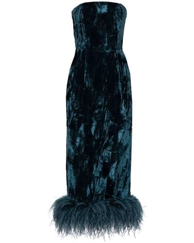 16Arlington Minelli Feather-trimmed Midi Dress - Blue