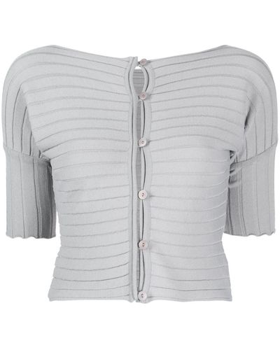 Low Classic Ribbed Buttoned Fine-knitted Top - Grey