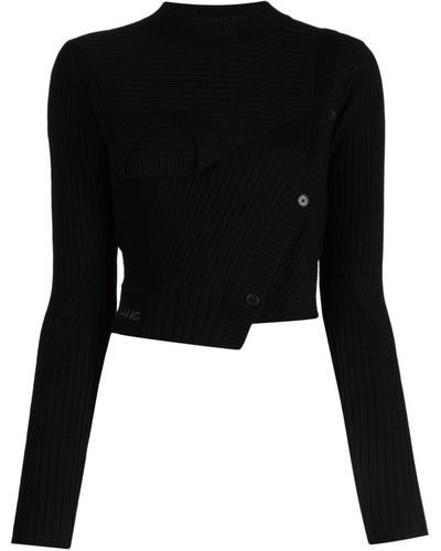 Feng Chen Wang Asymmetric Ribbed-knit Sweater - Black