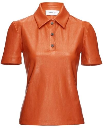 Ferragamo Short-sleeve Leather Polo Shirt - Orange