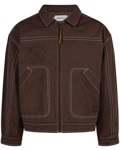 Honor The Gift Script Embroidered Carpenter Jacket - Brown