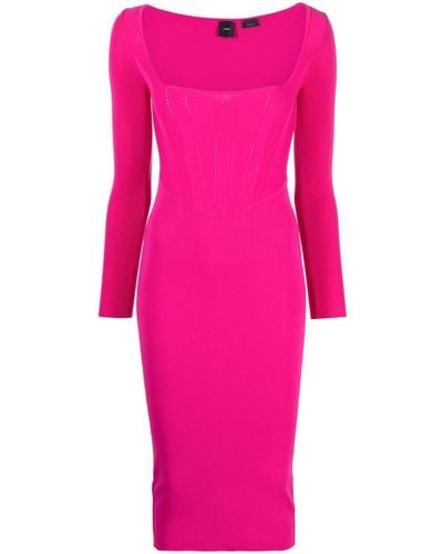 Pinko Long-sleeve Corset-detail Midi Dress - Pink