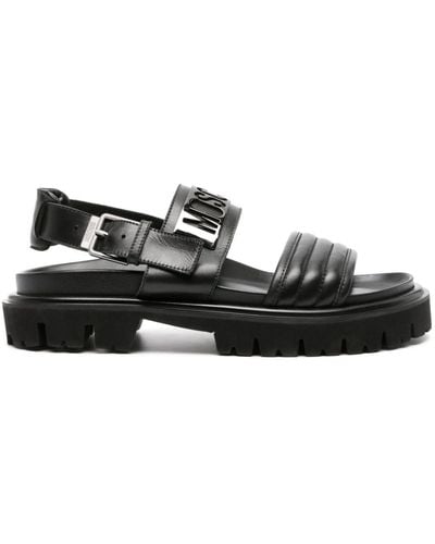 Moschino Logo-plaque Chunky Leather Sandals - Black