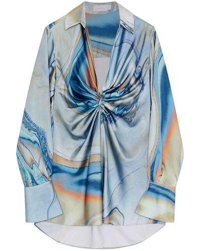 Jonathan Simkhai Roma Marble-pattern Stretch-satin Mini Dress - Blue