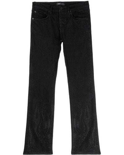 Purple Brand Rhinestone-flame Low-rise Straight-leg Jeans - Black