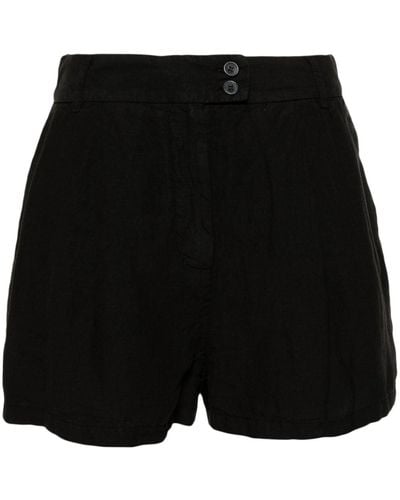 120% Lino Pleat-detail Linen Shorts - Black