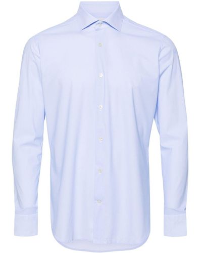 Tintoria Mattei 954 Mini-check Spread-collar Shirt - Blue
