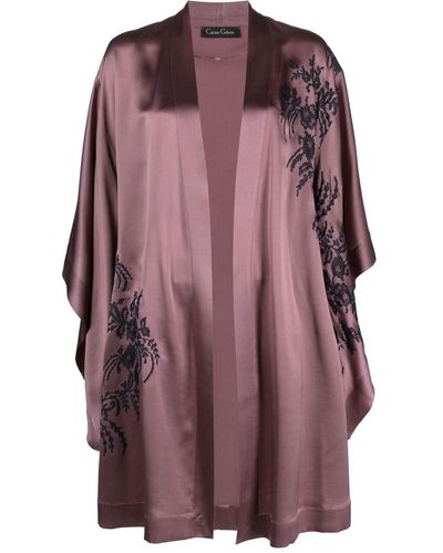 Carine Gilson Calais-caudry Lace Butterfly-sleeve Kimono - Purple