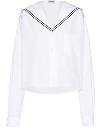Miu Miu Camisa de popelina de estilo marinero - Blanco