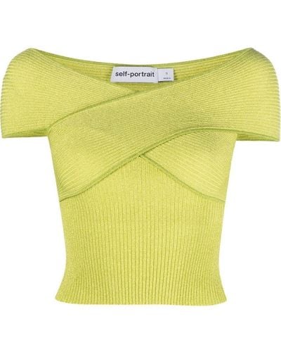 Self-Portrait Knitted Off-shoulder Top - Yellow