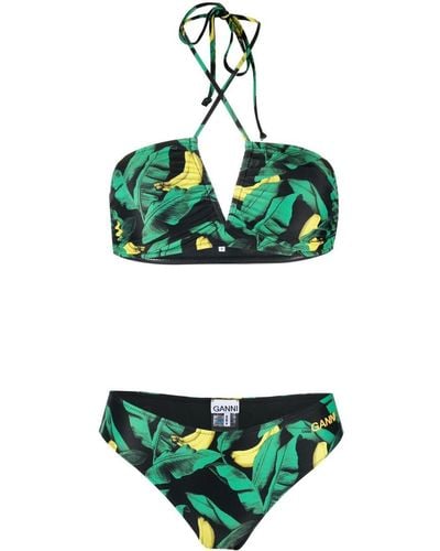 Ganni Banana Tree-print Bikini - Green