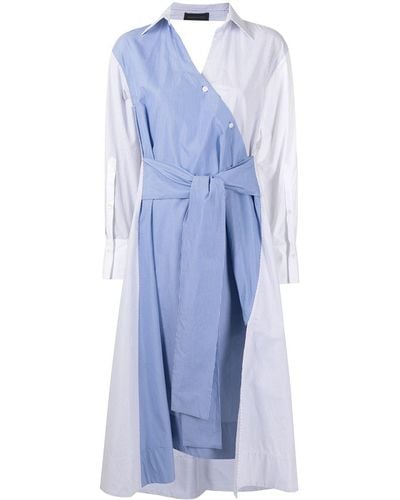 Eudon Choi Robe-chemise à design d'empiècements - Bleu