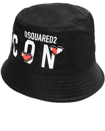 DSquared² Sombrero de pescador con logo estampado - Negro