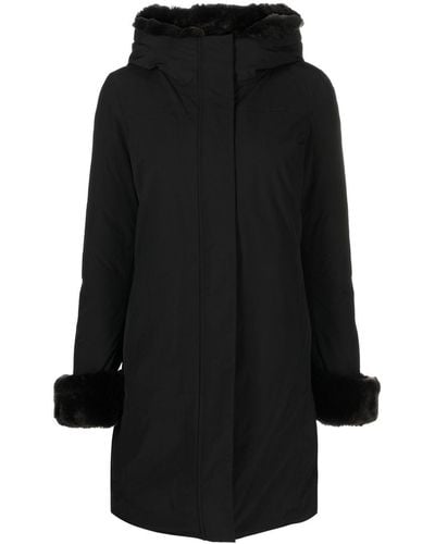 Woolrich Contrast-trim Hooded Coat - Black