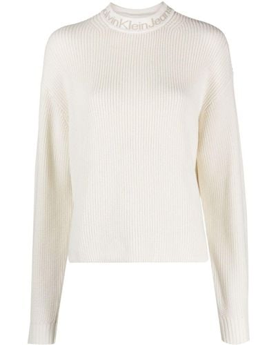 Calvin Klein Logo-collar Cotton Sweater - White